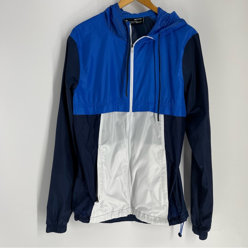 Under Armour Hoodie Mens Small Blue White Color-block Athletic Light Windbreaker
